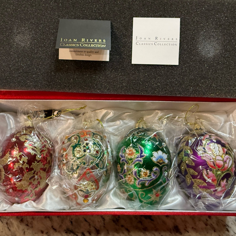 Joan Rivers Holiday Ornaments Set - Red, Green, Purple Elegance (2016) set of 4